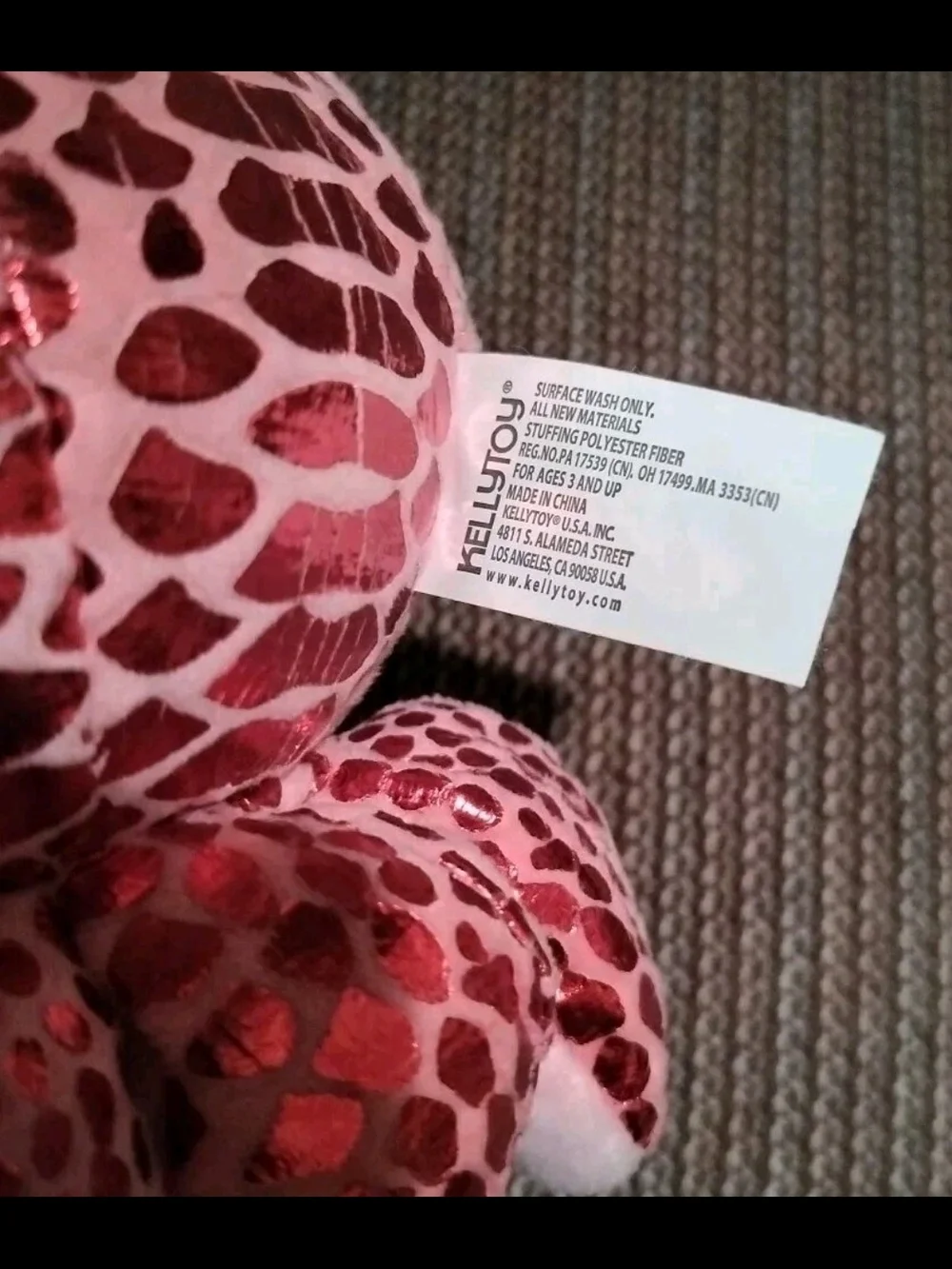 Kellytoy Plush Red Pink Octopus Stuffed Toy - Soft Sequin Pattern